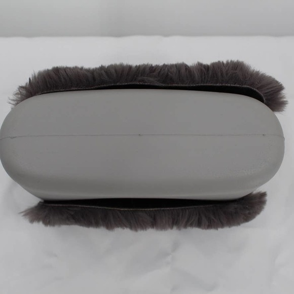 O Bag Italy Eva Compound Handbag Rubber Faux Fur Flap Magnetic Closure Grey Obag - Picture 7 of 10